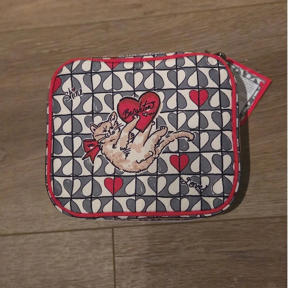 Brighton Wild Love Cosmetic Bag Jewelry Travel Case Cat Leopard Heart NWT‎